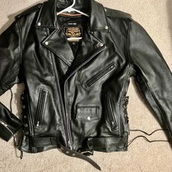 SIZE S MILWAUKEE LEATHER BLACK LEATHER MOTORCYCLE JACKET FOR MEN, THICK POLICE STYLE BIKER JACKET W/ SIDE LACE