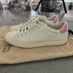 Authentic Gucci Ace Interlocking G White & Pink Leather Women’s Sneakers Size 38 (USW 7.5)