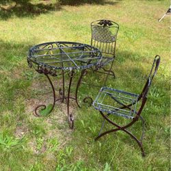 Vintage Wrought Iron Bistro Table And Chairs 