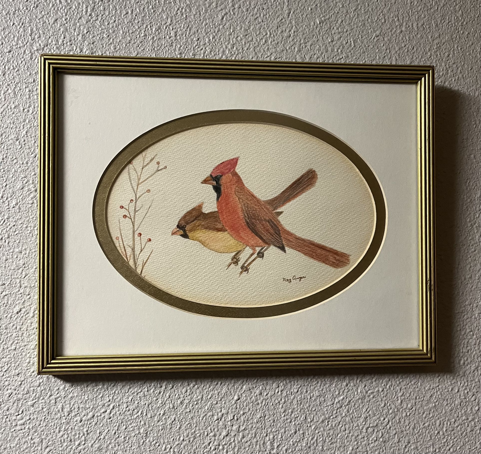  Vintage Framed  Cardinal Bird Drawing