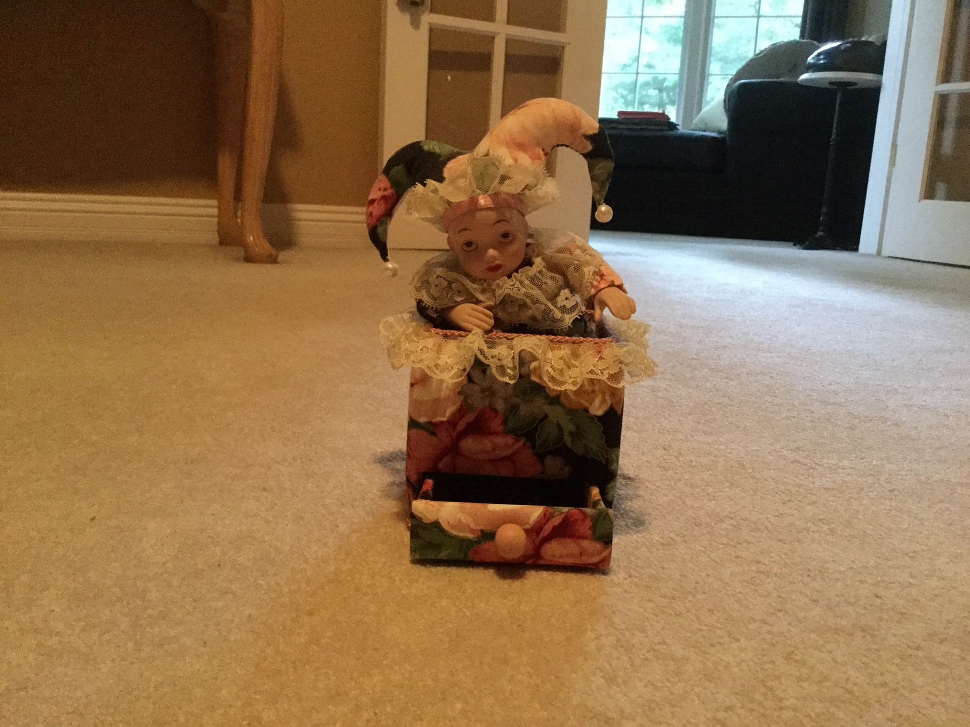 Pierrot clown music box. Plays some enchanted evening and rotates