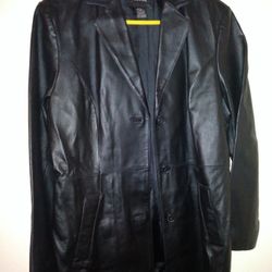 Lady's Black  Long Leather Coat 