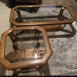 Set Of 2 Tables: Coffee Table and End Table Wood & Glass