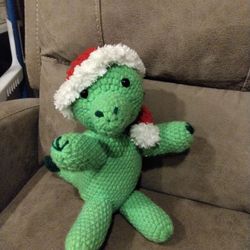 Green Dinosaur In Santa Hat