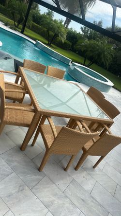 Outdoor Wicker Dining Set with Glass Top