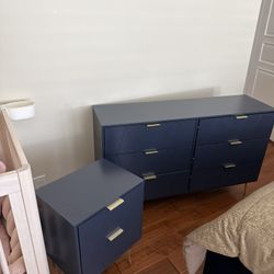 Modern Navy Blue Dresser Set with Gold Handles – 2 Pieces