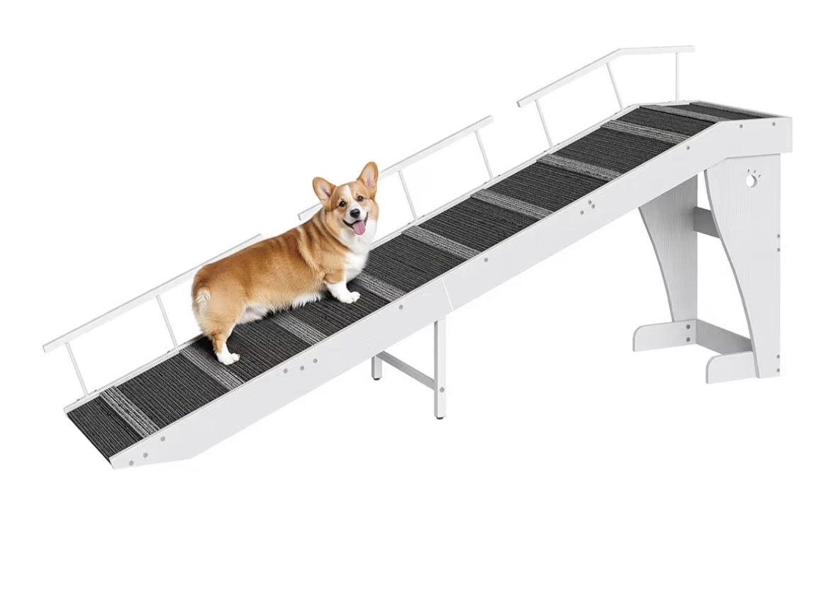 HOOBRO Dog Ramp for Bed, Pet Bed Access Ramp, Large Dog Ramp with Non-Slip Carpet Surface, Sa fety Rails, and Top Platform, 70.9" x 15.7" x 23.6", 