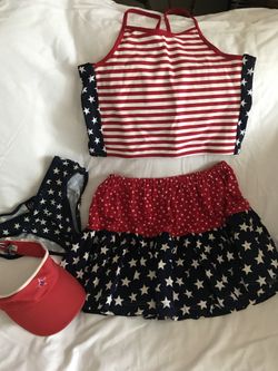 Kids Gap L/XL patriotic stars & stripes outfit and visor