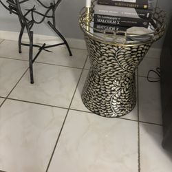 1 Side Console Table Brown Cream And Gold 