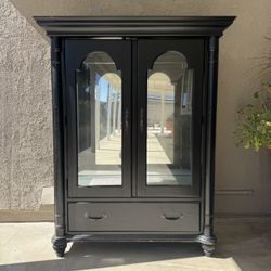 Vintage-Style Black Glass Display Cabinet