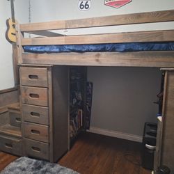 Loft Bed With Desk, Dresser And Book Shelf