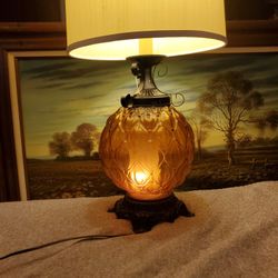 Vintage 1970s Amber Globe Lamp