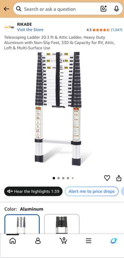 RIKADE Telescoping Ladder - 20.3 FT Aluminum, 330 Lbs Max Load