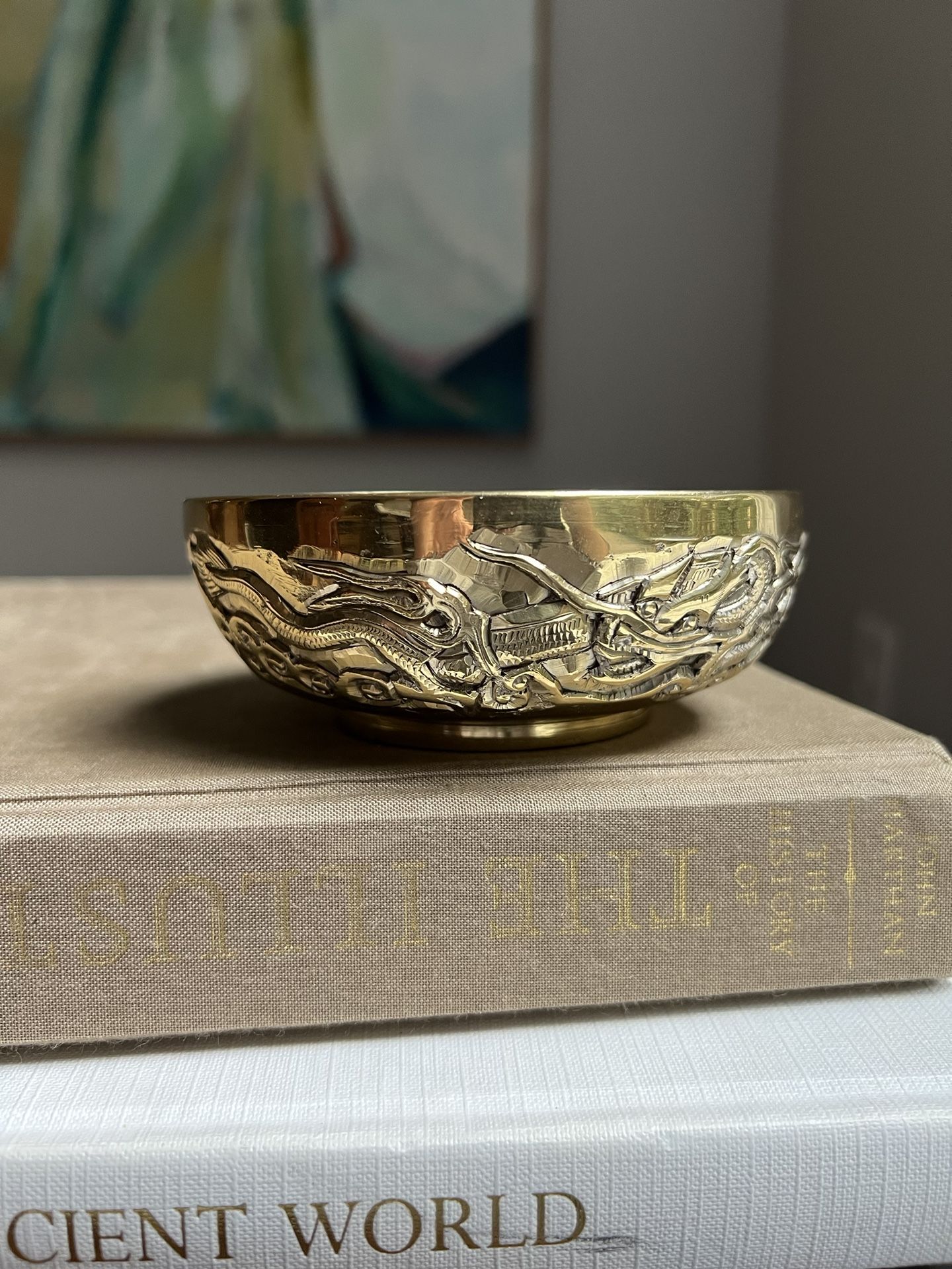 Small Vintage Brass Dragon Bowl ( firm on price )