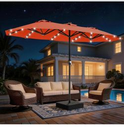 AreShark 13 FT Patio Umbrella with Solar Lights, Double-Sided Outdoor Table Umbrellas with Crank, Large Rectangular Market Umbrella for Porch, Lawn, P