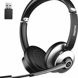 Bluetooth Headset with Microphone, Wireless Headphones with USB Audio Dongle, On Ear Headphones AI Noise Canceling Mic|26hrs Talktime|Mute Button|Plug
