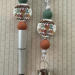 Teacher Gift Beaded Back To School Pen And Retractable Badge Reel With Playground Whistle 