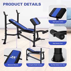 Olympic Weight Bench with Rack , Bench Press Rack with Leg Extension, Preacher Curl, and Weight Storage for Home Gym Weight Lifting and Strength Train