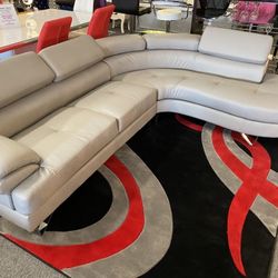 Light Gray faux leather adjustable sectional sofa 