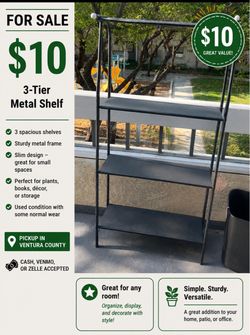 3-Tier Black Metal Shelf