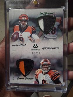 Joe Burrow & Carson Palmer Luminance Dual Patch Card 03/10