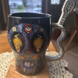 Disney Parks Pixar COCO Remember Me Skull Miguel Coffee Mug Guitar Handle Rare. 