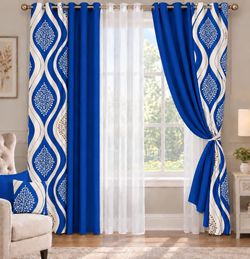 Blue Floral Grommet Blackout Curtain Panels