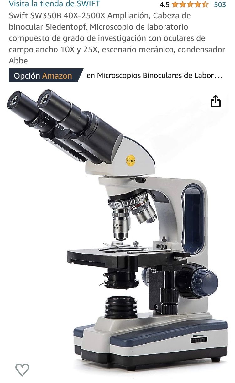 Swift SW350B 40X-2500X Enlargement, Siedentopf binocular head, research-grade composite laboratory microscope with 10X and 25X wide-field eyepieces, m