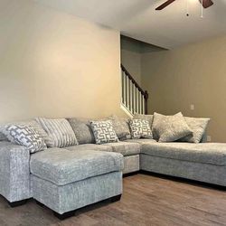 Brand New Grey U-Shaped Sectional Sofa w/ Throw Pillows
