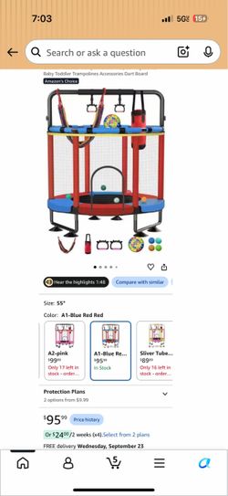 Trampoline for Kids, Upgrade Full Anti-Rust 440lbs Indoor Outdoor Toddler Trampoline with Net, 55" Adjustable Baby Toddler Trampolines Accessories Dar
