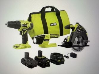 NEW RYOBI ONE+ 18V Cordless 3 Tool Combo Kit Drill, Circular Saw, LED Light & Battery