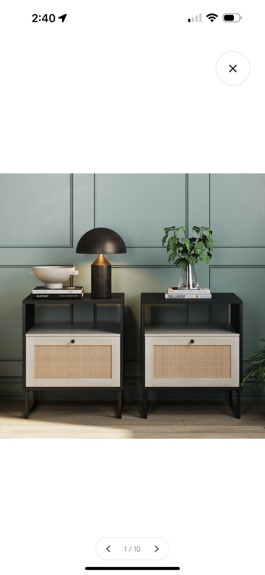 Rattan & Wood Nightstands Black (Set of 2)