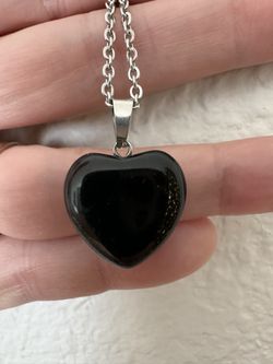 New, Beautiful Black Obsidian Heart Necklace. Shipping Available.