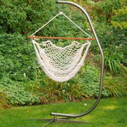 Algoma Hanging Chair with Natural Cotton Rope, White Wood Frame