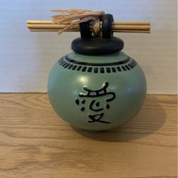 Japanese Wishing Lucky Zen Pot Black and Green