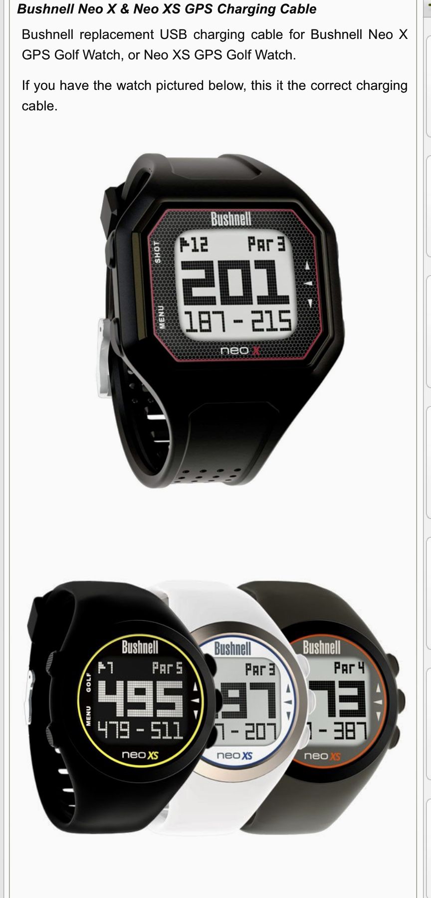 Bushnell Neo X or XS golf GPS watch Charging cable for Sale in Roselle