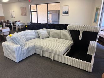 Light Gray Corduroy Sectional Sofa with Storage