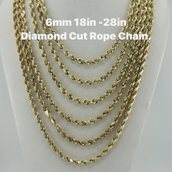 14K GOLD 6mm 18in-28in Diamond Cut Rope Chain. brand new.
