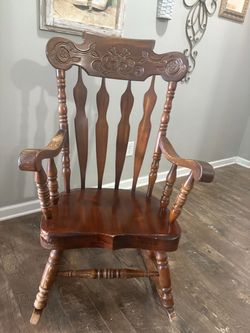 Vintage Wood Rocking Chair with Carved Back
