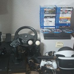 Huge Sony PS4 Lot Psvr Racing Wheel Flight Stick 56 Games Controllers Vr PlayStation 4