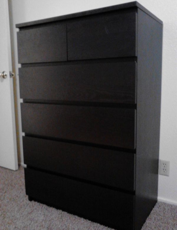 Ikea Black Malm 6 Drawer Dresser Chest For Sale For Sale In