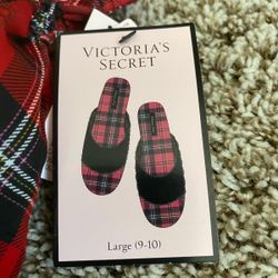 Victoria's Secret Red Plaid Satin Slippers

