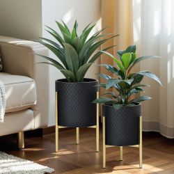 Geometric metal indoor planter with stand, set of 2 ，PL943-B