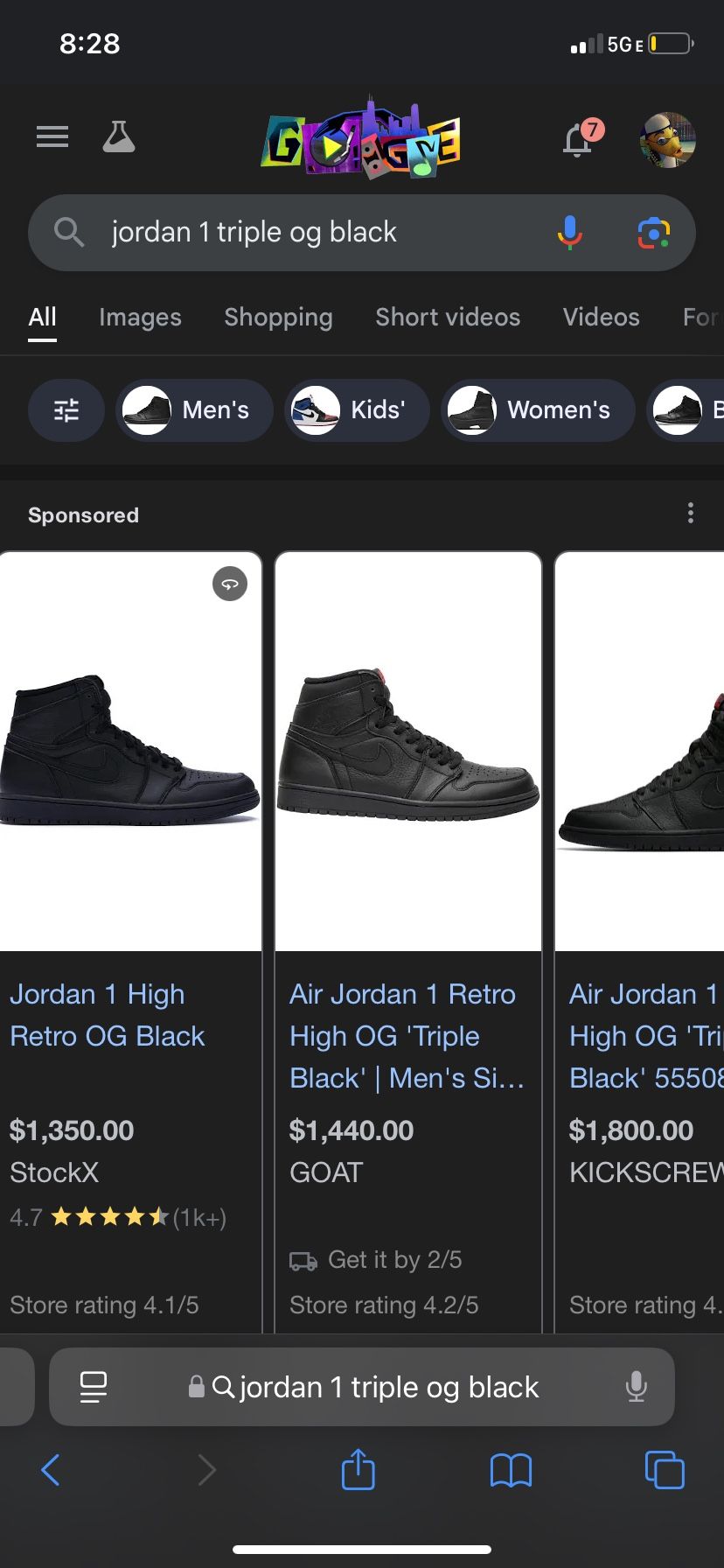 Air Jordan 1 Retro High Triple OG Black