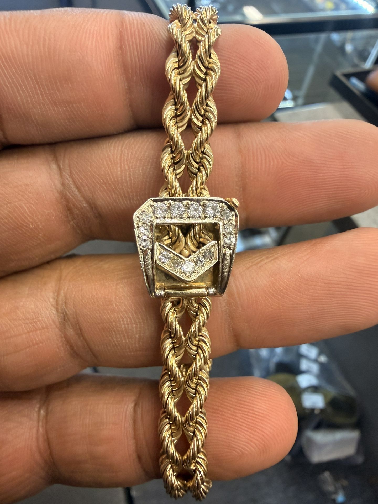 14KT Double Rope Bracelet W/ Diamond Clasp 41678-2