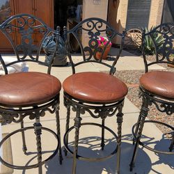 Ashley Furniture Leather Rod Iron Bar Stools 