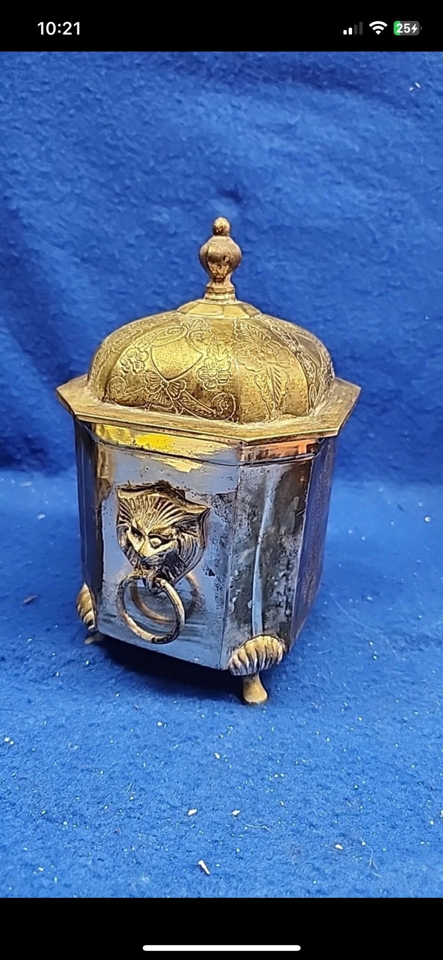 Silver Plated Hinged Lidded Box with Matching Tray Lion Head Ring Handles Rare