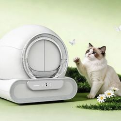LeloPets D1 Self‑Cleaning Cat Litter Box, App Control, Auto Safety Sensors, Odor Control, Large‑Capacity Covered, for Multiple Cats, White