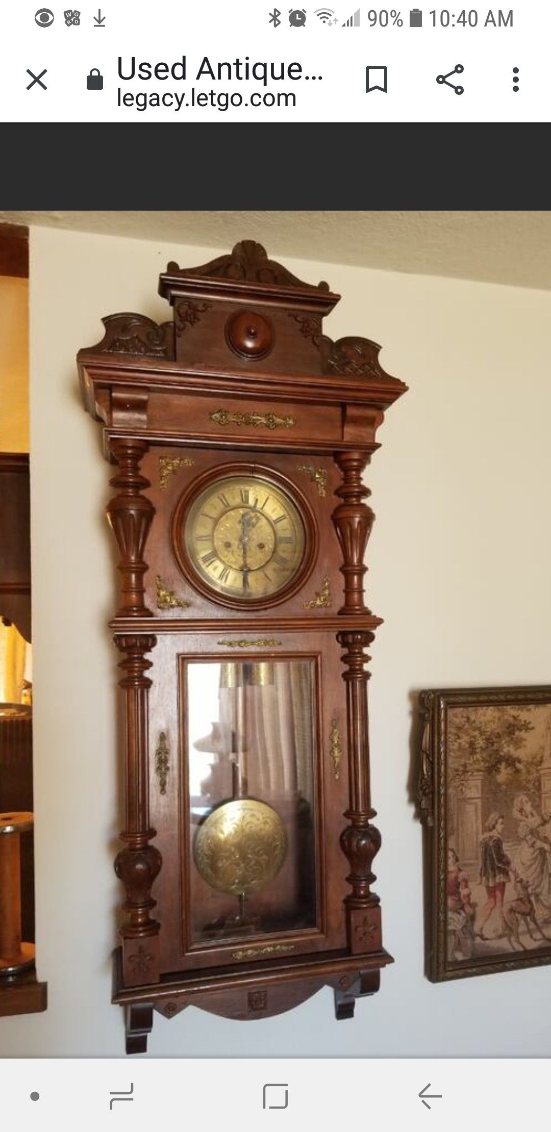 Antique Gustav Becker Wall Clock Etched Face, Weights, Pendulum -Works