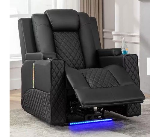 Comhoma Power Recliner Chair PU Leather Electric Massage Recliner Sofa with Cup Holders and LED Lighting, Black New in Box $899